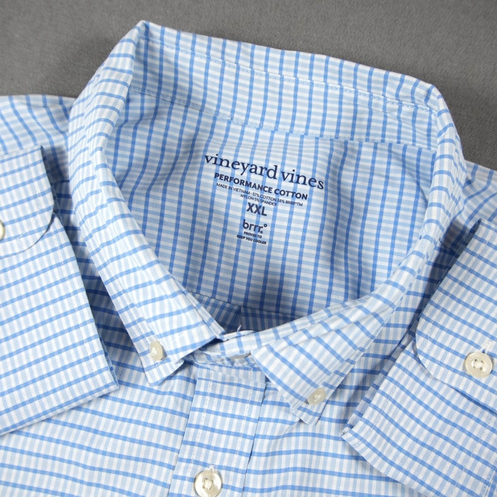 Vineyard Vines Performance Brrr Gingham Lightweight Button Down Shirt XXL Blue